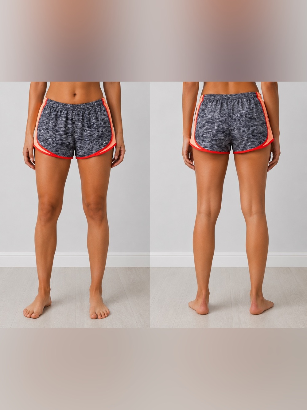 Nike Heathered Gray Athletic Shorts with Coral Trim Size L